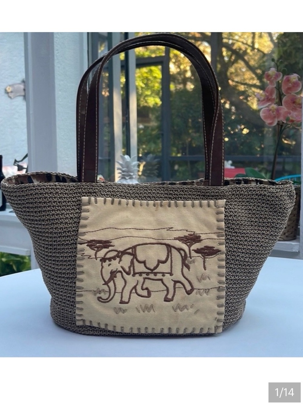 Handcrafted embroidered Elephant Design Tote Bag